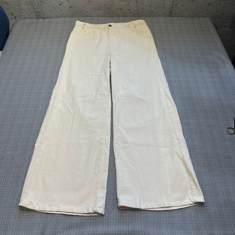 Coastal Corduroy Wide Leg Pants Medium Cream High Rise Stretch Quiet Luxury